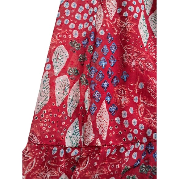Loft Garden Smocked Bodice Tiered Maxi Dress Red Boho Fall Women's 12 Petite‎ - Picture 7 of 16